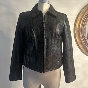 🔥Steve Madden black genuine leather snake skin print jacket medium m beautiful